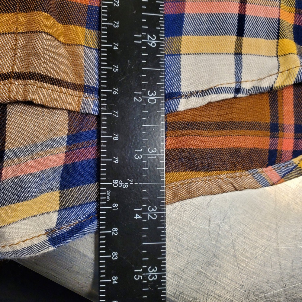 Mossimo Supply Co Womens XL Boyfriend Fit Plaid Button Down Shirt Brown Blue - Picture 2 of 7